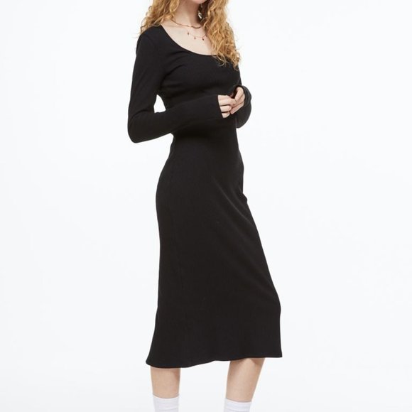 H&M Ribbed Midi Dress | Bodycon Dress | Black Dress - Picture 1 of 6